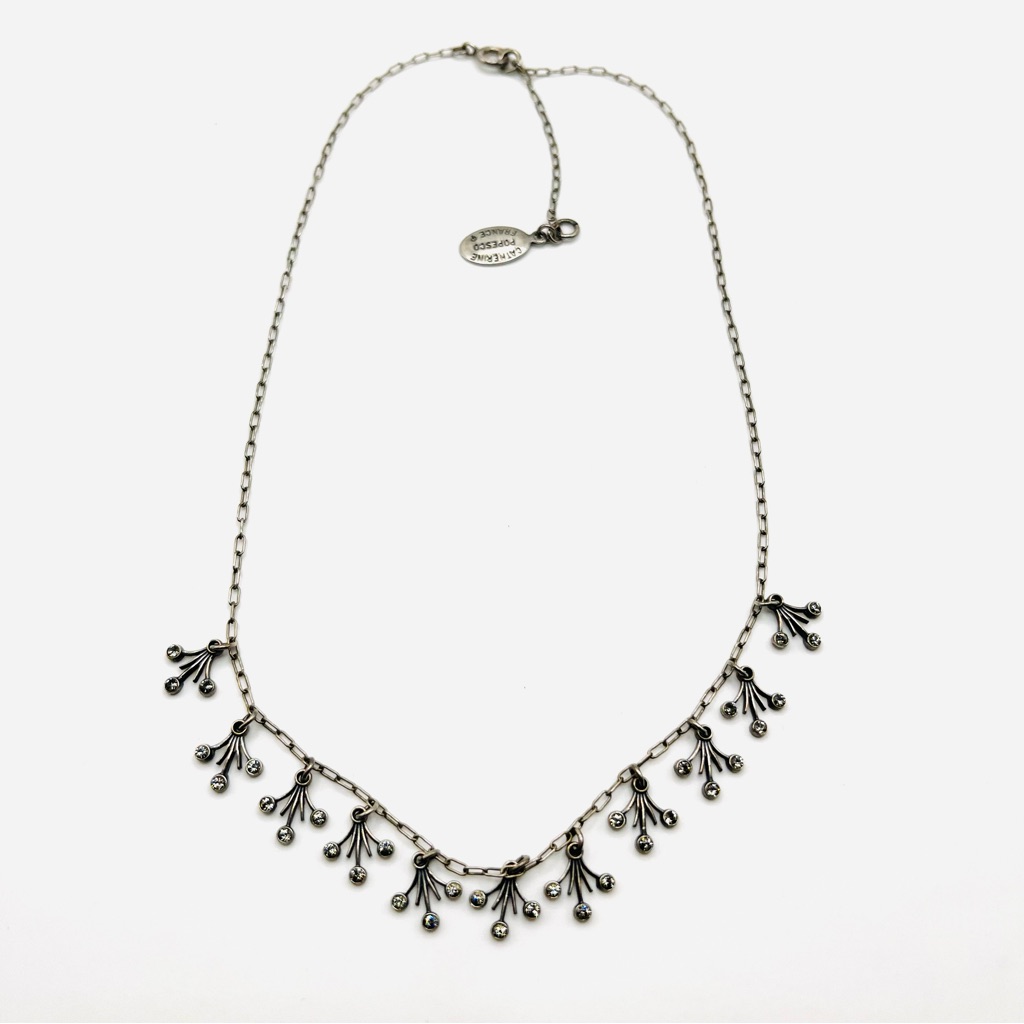 Vintage Signed Catherine Popesco France Crystal Necklace Silver Tone 18”